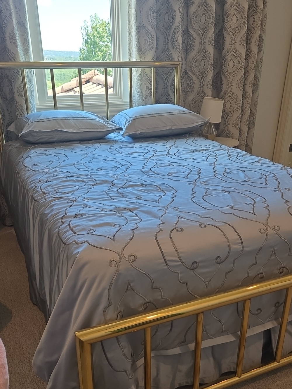 Light Blue Embroidered Duvet Set with Matching Shams And Bedskirt